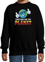 Funny emoticon sweater Together the planet zwart kids 3-4 jaar (98/104)