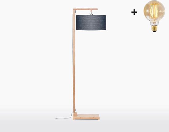 Vloerlamp – HIMALAYA – Bamboe Voetstuk (h. 176cm) - Donkergrijs Linnen - Met LEDlamp