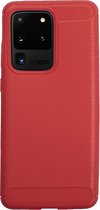 BMAX Carbon soft case hoesje geschikt voor Samsung Galaxy S20 Ultra / Soft Cover - Rood