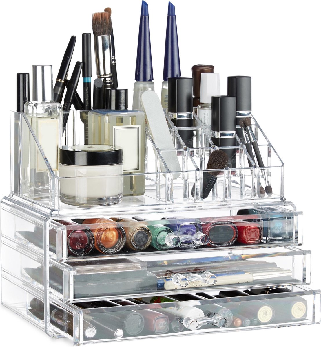 make up organizer - 2-delig - lades - stapelbaar - zwart-goud