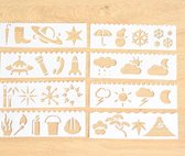 Bullet Journal Plastic Stencils - 8 stuks - Templates - Weer - Regen - Elementen - Sneeuw - Ijs - Sjablonen - 5,5 x 18,3cm - Handlettering toolkit - Knutselen - Decoratie - Accesso