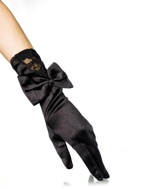 Zwarte halflange satijnen handschoenen met strik Yasmina (11817) | bol.com
