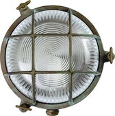 Wandlamp bull-eye rond verkoperd messing - zwart/groen