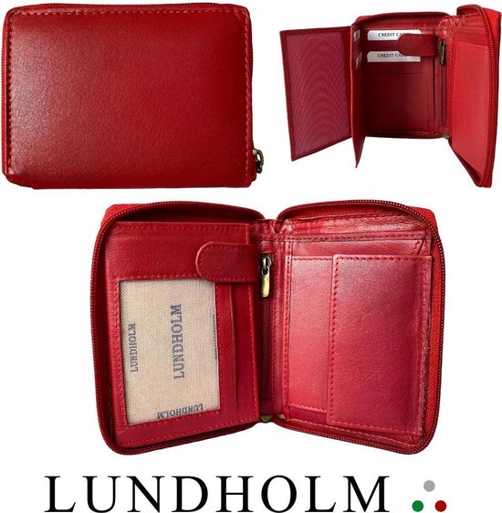 Lundholm leren dames portemonnee leer rood - portemonnee dames met rits rood  RFID... | bol.com