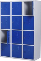 Lockerkast metaal met slot - 12 deurs 3 delig - Grijs/blauw - 180x120x50 cm - LKP-1062