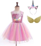 Eenhoorn jurk Unicorn jurk roze met vleugels 110-116 (120) prinsessen jurk verkleedjurk + GRATIS haarband