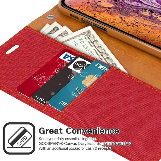 Luxe Apple iPhone X - Étui portefeuille portefeuille iPhone XS Denim Red Cover - Denim Cover