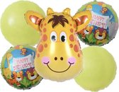 HBD-Giraffe-Jungle-Set(5stuks)-Ballonnen-Jungle safari- 1 + 1 gratis