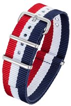 Horlogeband Nato Strap - Rood Wit Blauw - 22mm