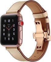 Leren Apple Watch bandje Beige met klassieke goudkleurige gesp 38mm - 40mm Watchbands-shop.nl