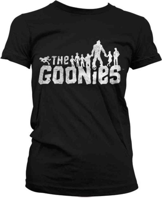 The Goonies T-Shirt Ufficiale Donna - Logo Silhouette Con Super Sloth - Colore Nero, Taglia L - 100% Cotone