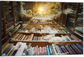 Dibond –Omringde Boekenkasten met uitzicht omhoog– 90x60 Foto op Aluminium (Met Ophang)