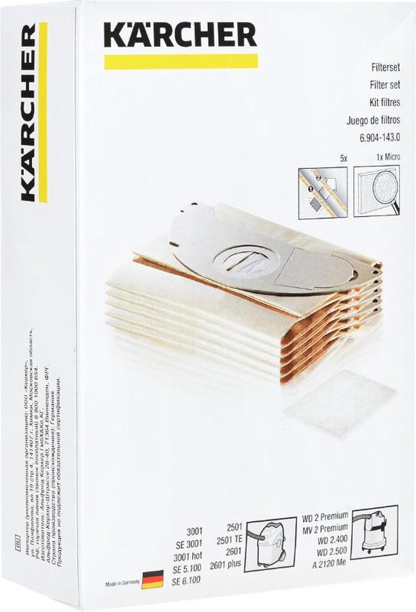 Karcher stofzuigzakken origineel - 5st - stofzakken stofzuigerzakken voor oa. A2501, K2501, A3001