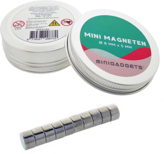 Super sterke magneten - 8 x 5 mm (10-stuks) - Rond - Neodymium - Koelkast magneten - Whiteboard magneten – Klein - Ronde - 8x5mm - Minigadgets