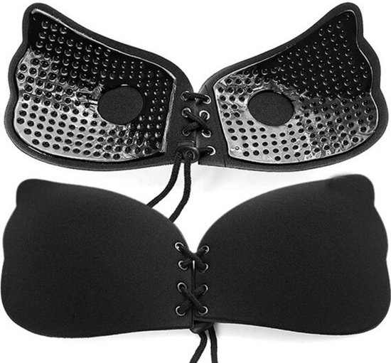 KELERINO. Strapless Plak BH – Vleugels met Vetersluiting – Cup C / Zwart