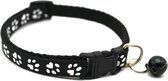 Hondenhalsband & Kattenhalsband Pootjes Zwart Met Bel | Halsband kat | Kattenband | Kattenhalsbandje | Kattenbandje met belletje | Hondenband | Hondenbandje | Geschikt voor kleine