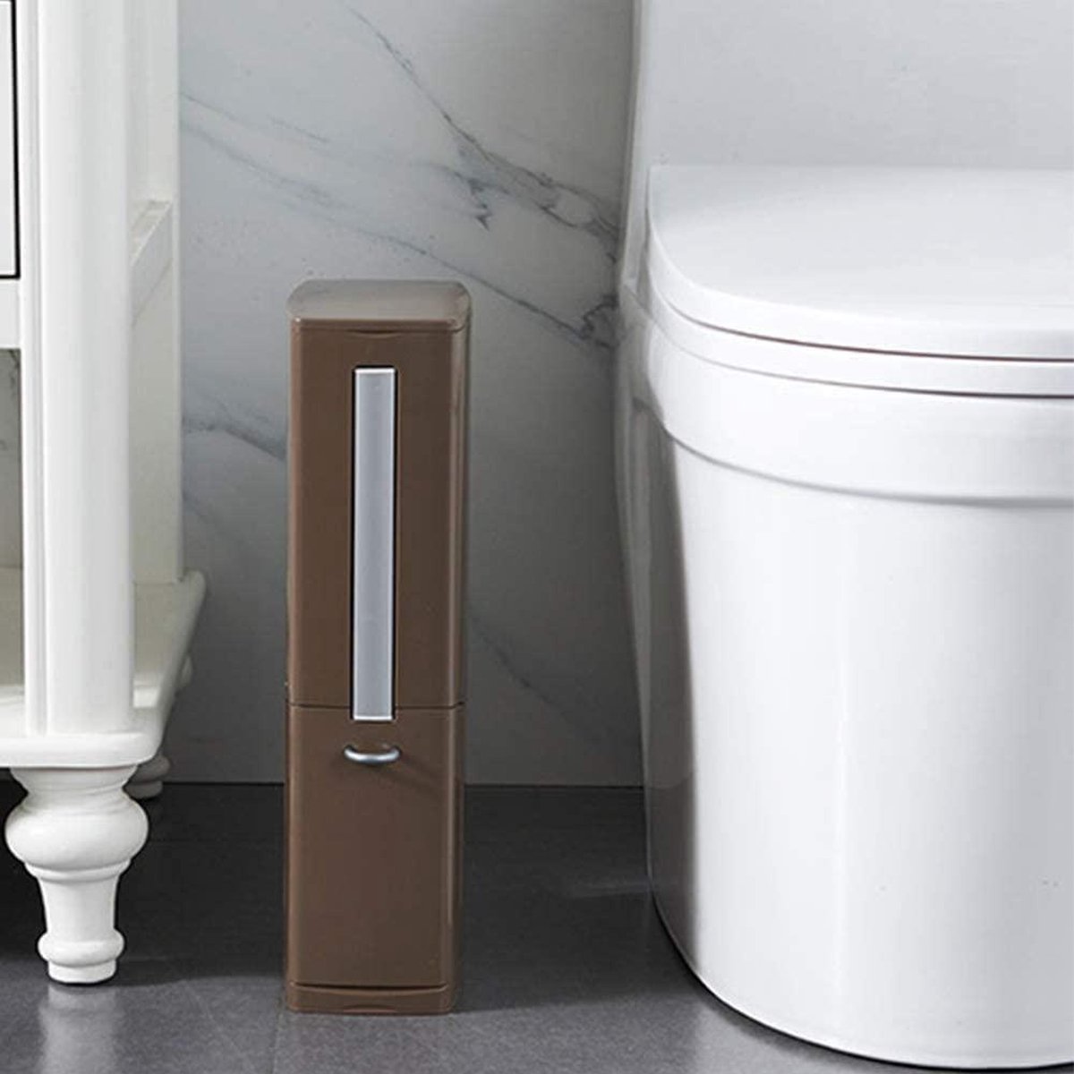 Baffect Toiletborstel En Afvalemmerset, Badkamer WC Houder Borstel Met Bocht Multifunctionele 4 In 1 2l Prullenbak Houderset Tissuebox Voor Wit 661510590