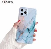 Apple iPhone 12 Mini (5.4") Marble case - Schokbestendig - Siliconen / TPU - Marmer hoesje - Telefoonhoesje - Graniet Blauw - Verstevigde zijkanten