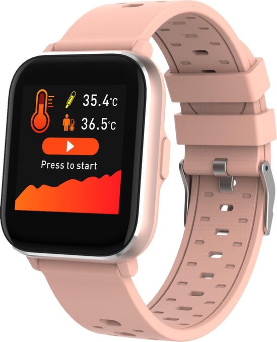 Denver SW-163 - Smartwatch - Bluetooth - Sport & Social Activity - Hartslagmeter - Lichaamstemperatuur meter - Sleep tracker - Geschikt voor iOS & Android - Roze - Denver