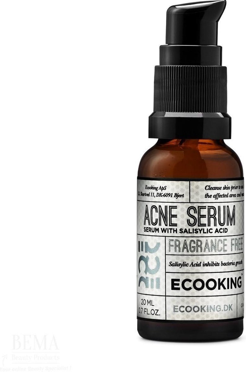 Ecooking Acne Serum 20 ml – Zuiverend Serum Tegen Puistjes En Onzuiverheden – Vermindert Roodheid en Irritaties – Fragrance-Free – Voor de Gecombineerde tot Vette Huid – Vegan & Dermatologisch Getest – Kalmerend en Herstellend Effect