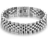 Jubilee Stijl Armband - Horelogeband Stijl - Zilver kleurig - Staal - 15mm - Armband Mannen - Armband Heren - Valentijnsdag voor Mannen - Valentijn Cadeautje voor Hem - Valentijn C