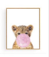 Postercity - Design Canvas Poster Baby Tijger Roze Kauwgom / Kinderkamer / Dieren Poster / Babykamer - Kinderposter / Babyshower Cadeau / Muurdecoratie / 50 x 40cm