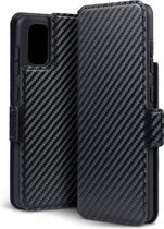 Samsung Galaxy A41 Bookcase hoesje - CaseBoutique - Effen Zwart (Carbon-look) - Kunstleer