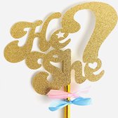 Taartdecoratie versiering| Taarttopper| Cake topper |Baby| He or She| Goud glitter|14 cm| karton