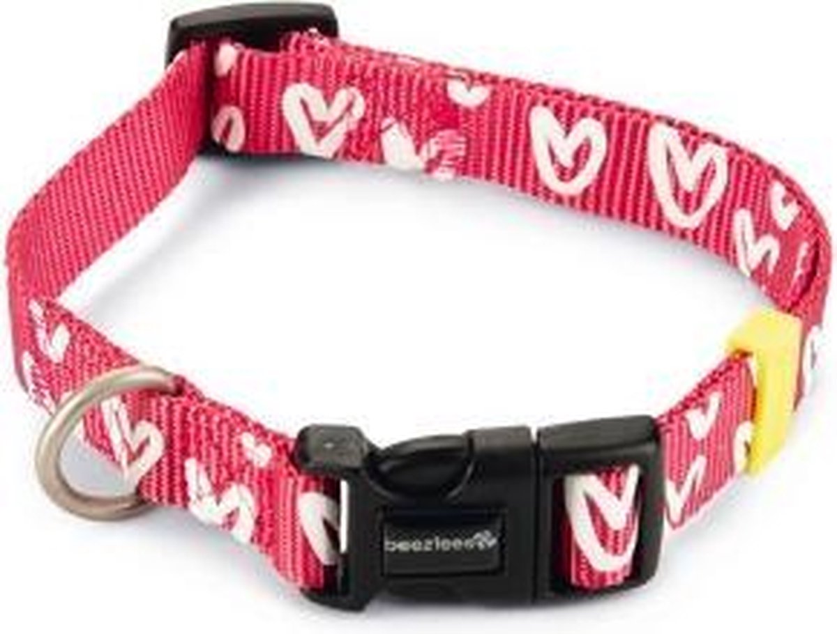 Beeztees Nylon Halsband Heart roze 35 - 50 cm. x 20 mm