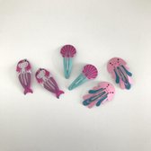 haarspeldjes - kind - zee - dier - strand - schelp - zeemeermin - meisje - 6 stuks - roze - speldjes haar kinderen