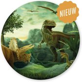 Stoere Dinosaurus Grote Muursticker/Wandcirkel/Muurcirkel dino rond groen  |  voor kinderkamer | wanddecoratie accessoires | jongens slaapkamer | cirkel afm. 80 x 80 cm