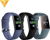 YONO Siliconen Bandjes – Fitbit Charge 3 en 4 – Blauwgrijs Zwart en Leisteen – 3-Pack – Large