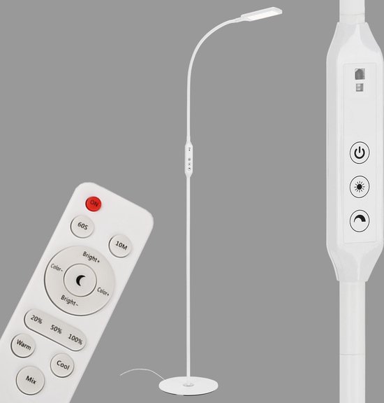 BRILONER LED Vloerlamp – Wit, Touch-dimmer, Draaibare Kop, USB-C, 170 Cm Hoog, 600 Lumen