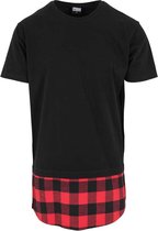 Urban Classics Heren Tshirt -L- Long Shaped Flanell Bottom Zwart/Rood