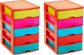 Set van 2x stuks ladeblok/bureau organizers met 5 lades oranje/multi kleuren - 21 x 17 x 28 cm - Ladeblokken/organiserss kantoorartikelen/benodigdheden