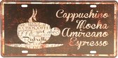 Wandbord – Mancave – Italian Coffee – Vintage - Retro -  Wanddecoratie – Reclame bord – Restaurant – Kroeg - Bar – Cafe - Horeca – Metal Sign - Koffie – Italiaans – Capuccino – Espresso – Cafe Latte - 15x30cm