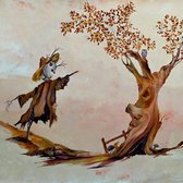 Schilderij: Gezellige herfst  30 x 30 cm ( Twinkelschilderijen -Topcadeaus - kunst - art - interieur - kraam cadeau - verjaardagen - sprookje - natuur - aarde tinten - wanddecorati