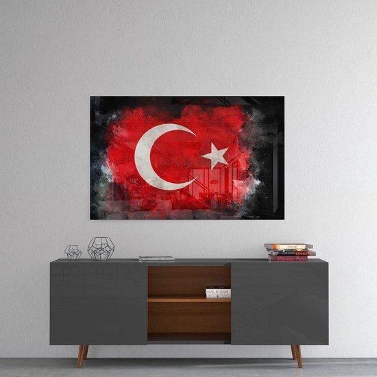 Drapeau turc 2 Peinture en Glas trempé Insigne imprimé UV 110x70 cm