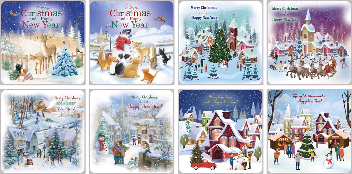 Assortiment Engelstalige 3D Kerst kaarten 2020 - 15 x 15 cm - 32 stuks