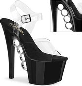 Pleaser Sandaal met enkelband, Paaldans schoenen -38 Shoes- KNUCKS-708 Paaldans schoenen Zwart/Transparant