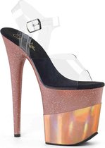Pleaser Sandaal met enkelband, Paaldans schoenen -38 Shoes- FLAMINGO-808-2HGM Paaldans schoenen Roze/Transparant