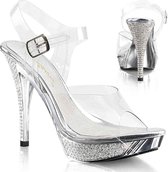 Fabulicious - ELEGANT-408 Sandaal met enkelband - US 5 - 35 Shoes - Transparant/Zilverkleurig