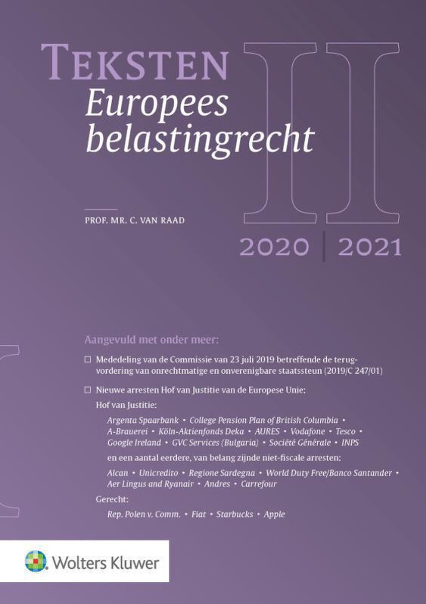 Teksten Europees belastingrecht 2020/2021 - Wolters Kluwer Nederland B.V.
