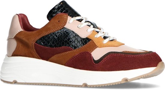 Manfield - Dames - Bordeaux rode sneakers met crocoprint - Maat 38 | bol.com