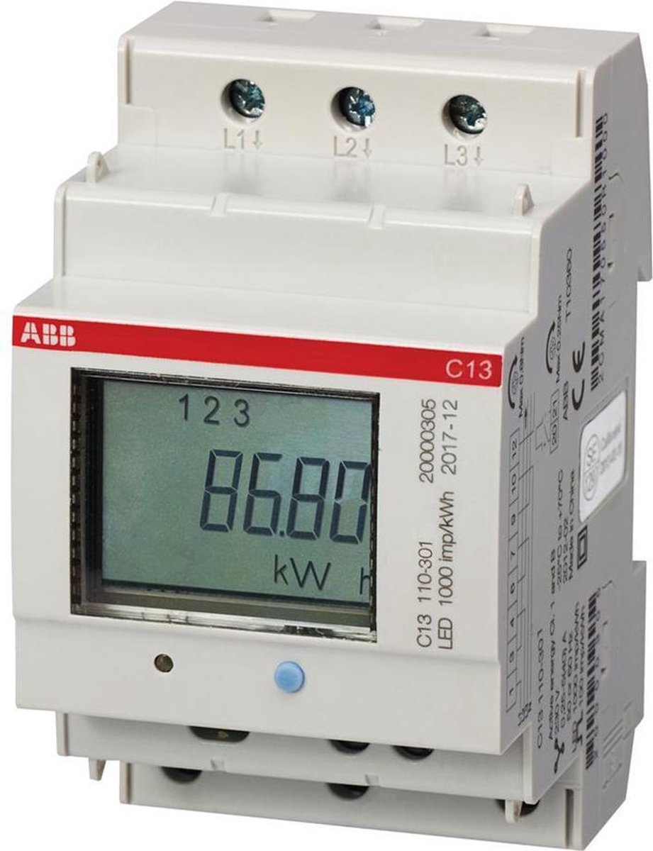 ABB C13 3 Fase kWh meter 40A met puls uitgang