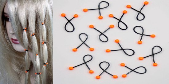 12 Haar binders met Swarovski Neon Oranje Pearls 3mm