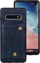 Samsung Galaxy S10 Plus Card Backcover - Donkerblauw - Leren Pasjeshouder | Magnetisch