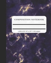 Composition Notebook - Unruled, 8'' x 10'', 100 pages: Purple and Gold Marble Design Cover Blank Note Book with No Lines