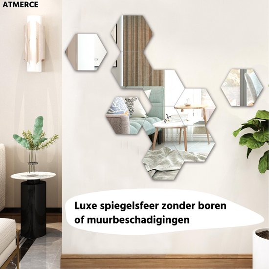 Kijkgat vezel exegese Hexagon wandspiegel - Woonkamer decoratie - Zeshoek wand spiegel set - 12  stuks - 184... | bol.com