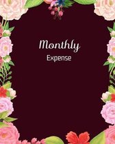Monthly Expense: Burgundy Pink Red Peony Banquet Cover (8 x 10 inches) 102 pages
